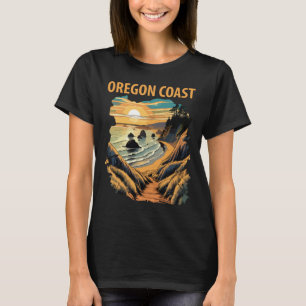 Camiseta Costa de Oregon Pôr do Sol Retro Viagem
