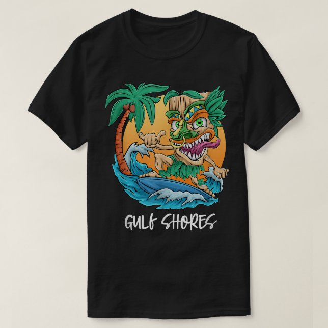 Camiseta Costa do Golfo Alabama Palmeira Praia de Surf Vaca (Frente do Design)