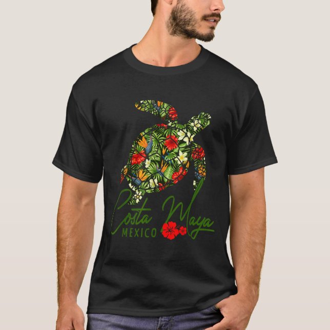 Camiseta Costa Maya Mexico Sea Turtle Trocal Hibiscus Vacat (Frente)
