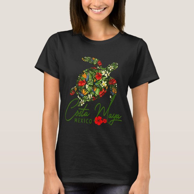 Camiseta Costa Maya Mexico Sea Turtle Trocal Hibiscus Vacat (Frente)