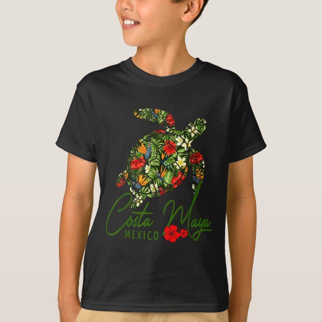 Camiseta Costa Maya Mexico Sea Turtle Tropical Hibiscus Vac (Frente)