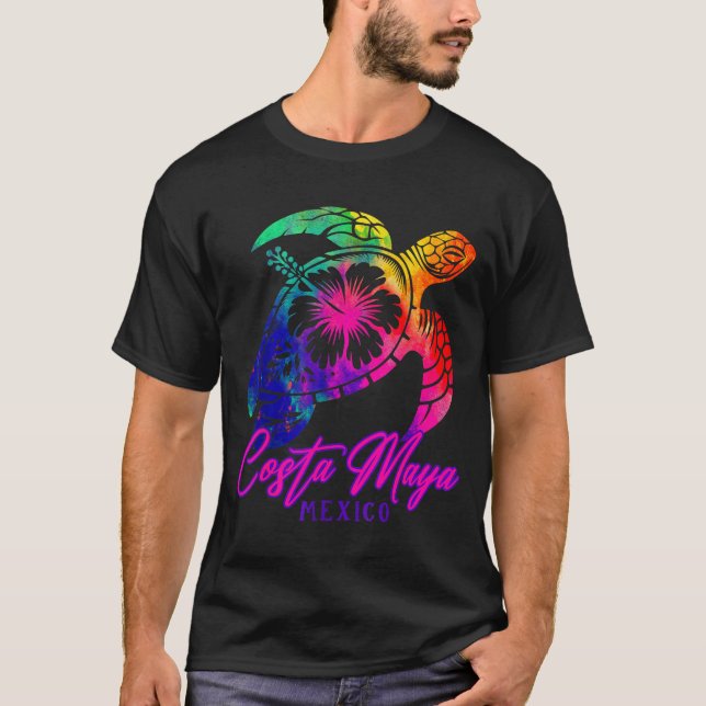 Camiseta Costa Maya Mexico Tie Dye Sea Turtle Hibiscus Beac (Frente)