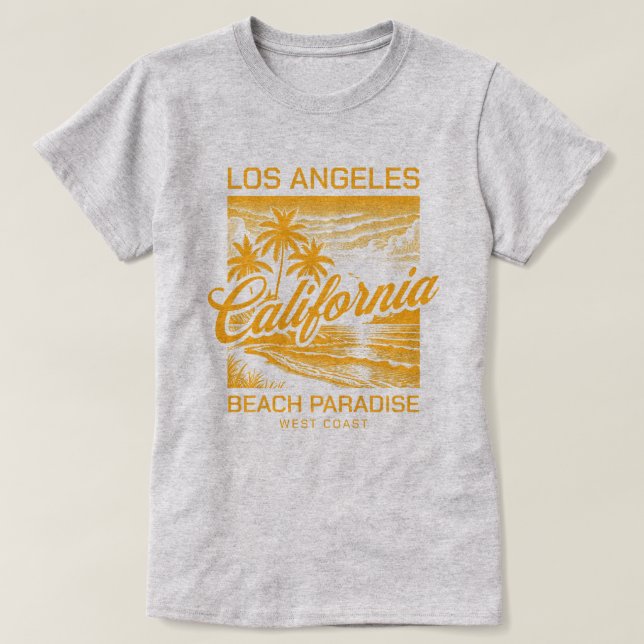 Camiseta Costa Oeste do Paraíso de Praia de Los Angeles Cal (Frente do Design)