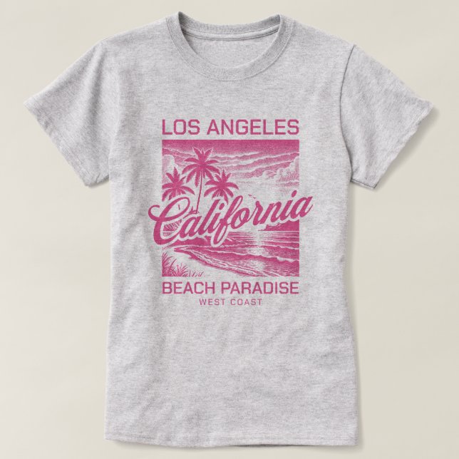 Camiseta Costa Oeste do Paraíso de Praia de Los Angeles Cal (Frente do Design)