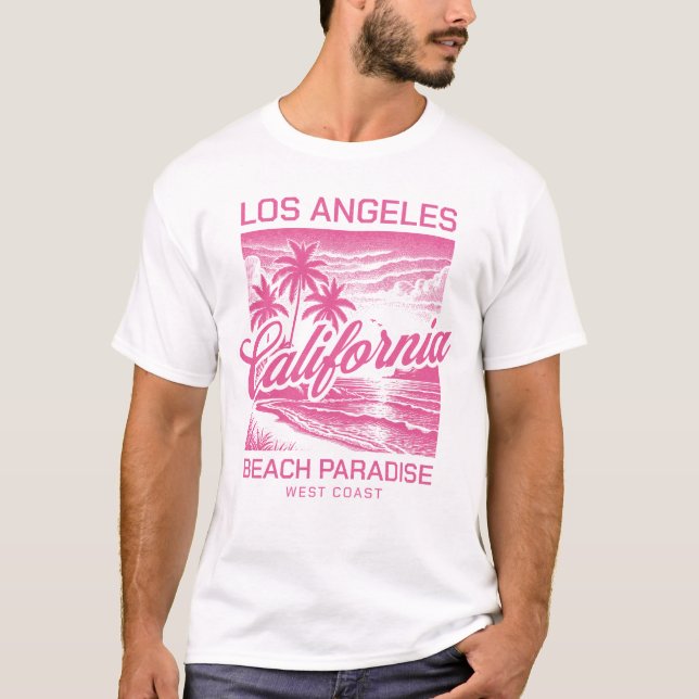 Camiseta Costa Oeste do Paraíso de Praia de Los Angeles Cal (Frente)