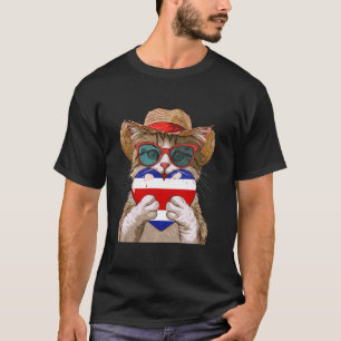 Camiseta Costa Rica Bandeira Costarriquenha Coração Gato Co