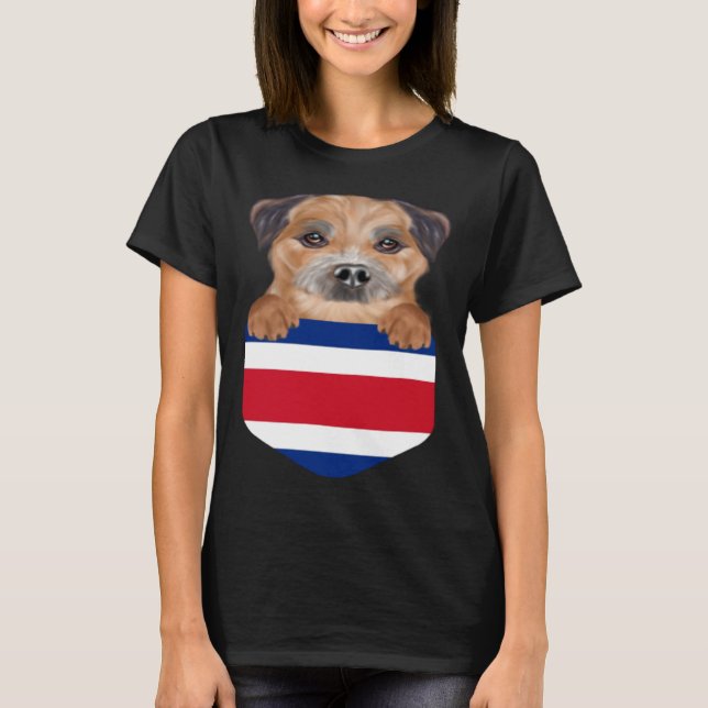 Camiseta Costa Rica Flag Border Terrier Dog In Pocket (Frente)