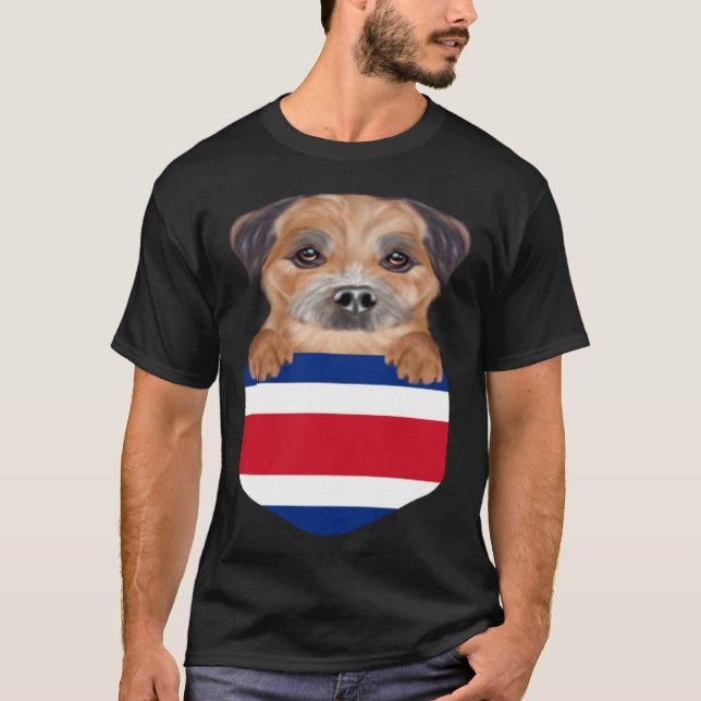 Camiseta Costa Rica Flag Border Terrier Dog In Pocket (Frente)