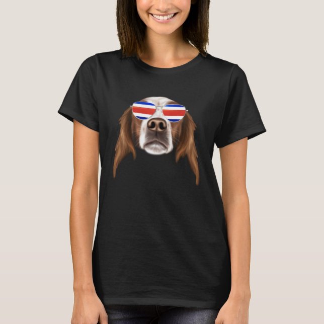 Camiseta Costa Rica Flag Irish Red and White Setter Dog Tic (Frente)