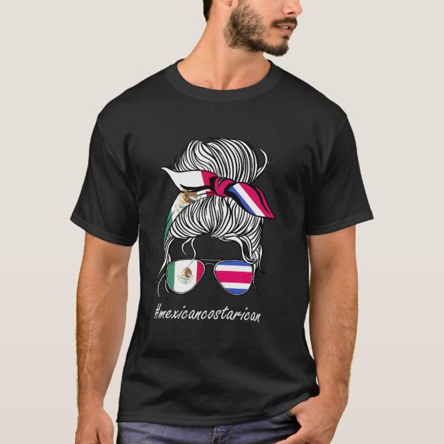 Camiseta Costa Rica Mulher do México Bandeira Raízes da Cos (Frente)