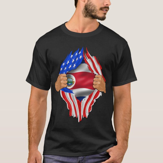 Camiseta Costa Rica Roots USA Bandeira Patriótica Costa Ric (Frente)