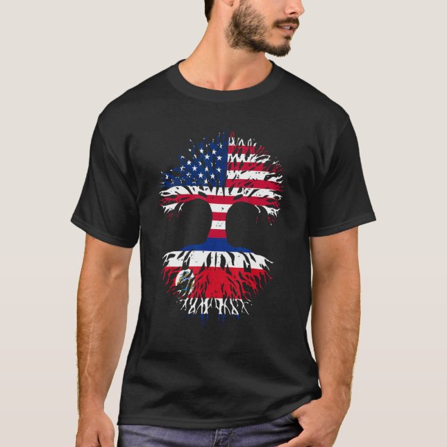 Camiseta Costa Rican Roots American Grown USA Flag  Costa R (Frente)