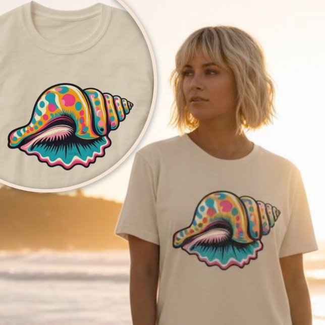 Camiseta Costal Beach Seashell Whimsical Pop Art (Coastal Beach Seashell Whimsical Pop Art T-Shirt.)