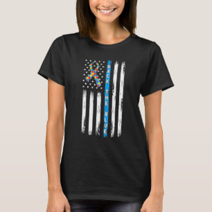 Camiseta Costas Azuis da Bandeira Americana Fita Puzzle Aut