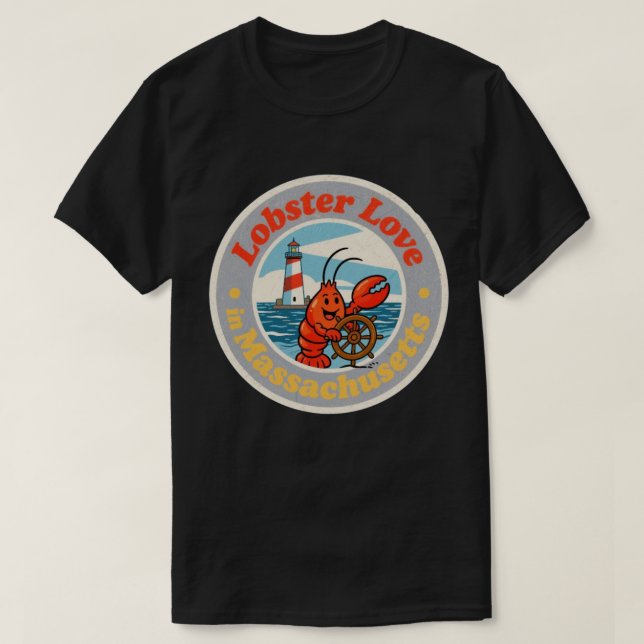 Camiseta Costeira Charm_ Massachusetts Lobster Estilo de Vi (Frente do Design)