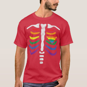 Camiseta Costela do Orgulho LGBT Arco-Íris Esqueleto Xray L