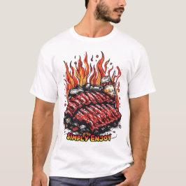 Camiseta Costelas Apetitosas em uma Churrasqueira sobre um