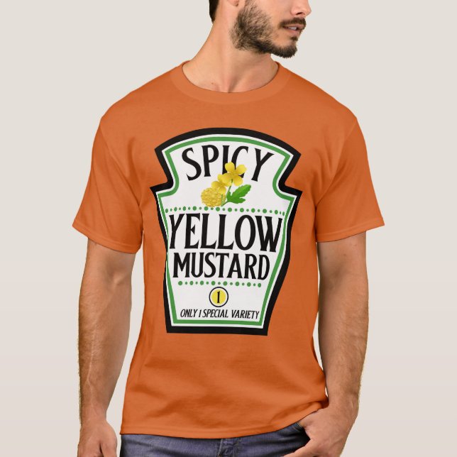 Camiseta Costume de Dia das Bruxas de Mostarda Amarela Pica (Frente)