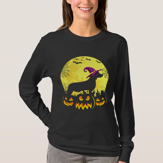 Camiseta Costume Halloween Dachshund Witch Hat (Frente)