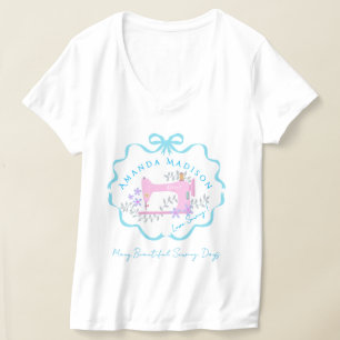 Camiseta Costura de Laço de Arco Azul Branco