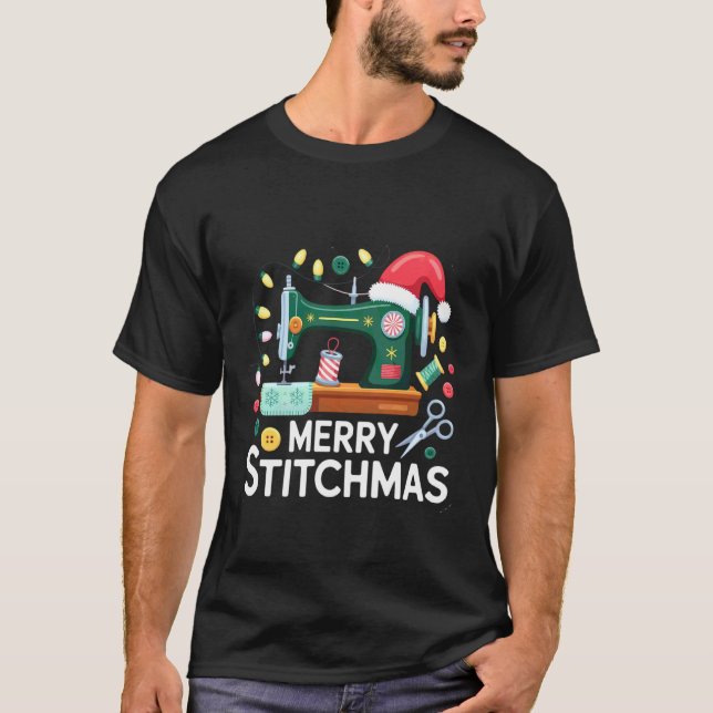 Camiseta Costura de Natal Xmas Patchwork Alegre Stitchmas (Frente)
