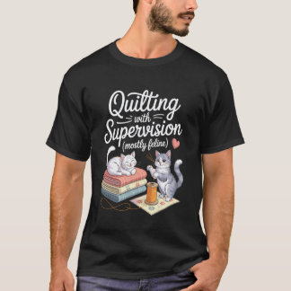 Camiseta Costura Divertida de Colchas para Amante de Gatos