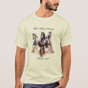Camiseta Cota de Diversão Animal de Fazenda com Três Cavalo