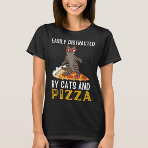 Camiseta Cota de Pizza Facilmente Distraído Por Gatos E Piz