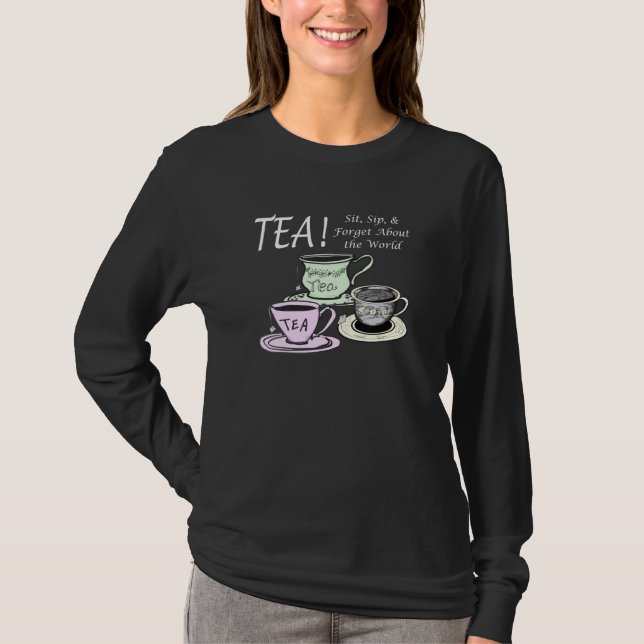 Camiseta Cota de Positividade do Tea Lover - Sit Sip Esqueç (Frente)