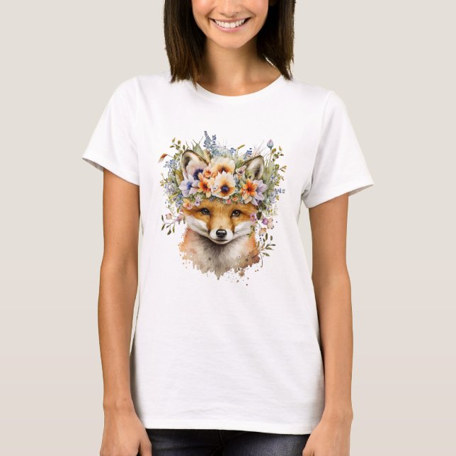 Camiseta Cota Floral de Fox de Aquarela (Frente)
