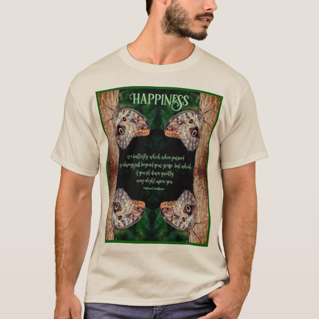 Camiseta Cota Inspirativa da Borboleta Marrom Feliz (Frente)
