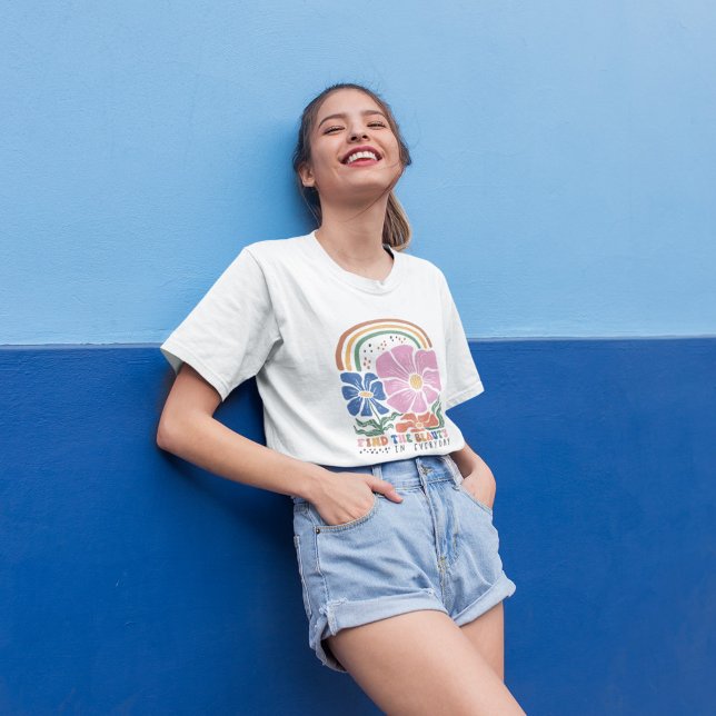 Camiseta Cota Retro Boho Floral Rainbow Inspiration (Criador carregado)