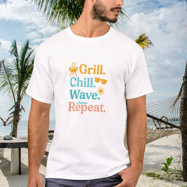 Camiseta Cotação de praia de Grill Chill repito no verão (Criador carregado)
