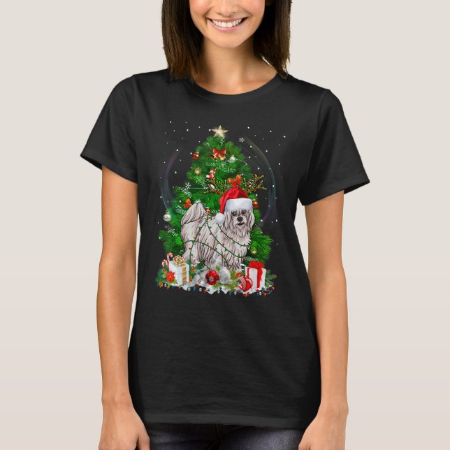 Camiseta Coton De Tulear Árvore De Natal Light Pajama Dog X (Frente)