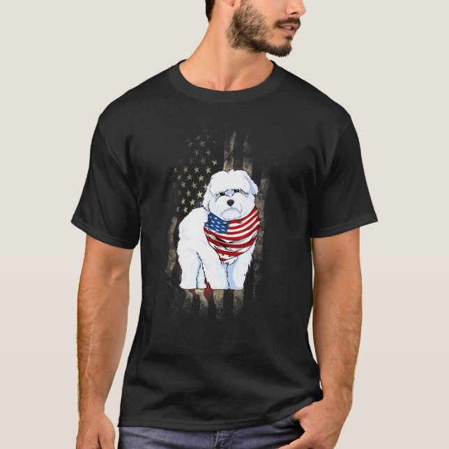 Camiseta Coton De Tulear Dog American Flag 4 Of Julho Dog (Frente)