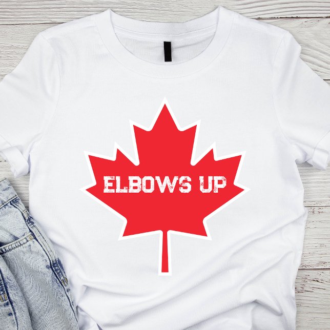 Camiseta Cotovelo Engraçado Hóquei Canadense (Elbows Up Funny Canadian Hockey T-Shirt)