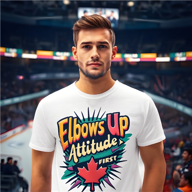 Camiseta Cotovelos Retroativos, Atitude Primeiro (ELBOWS Up White T-Shirt )