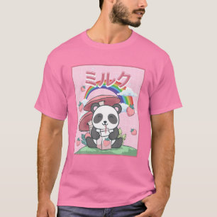 Camiseta Cottagecore Aestético Kawaii Panda Strawberry Mil