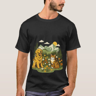Camiseta Cottagecore Cachorro Gato Prado de Flores Silvestr