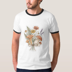 Camiseta Cottagecore Cogumelo Flor Silvestre Aquarela Botân