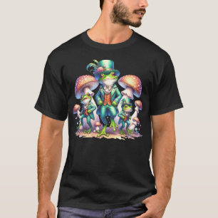 Camiseta Cottagecore Cogumelos Fantasia Dançante Rãs Verdes