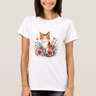 Camiseta Cottagecore Floral Gato Sereno Felino Botânico