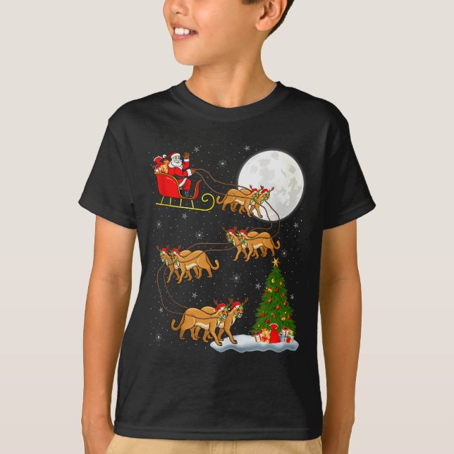 Camiseta Cougar Santa Sleigh Flying Funny Magical Christmas (Frente)