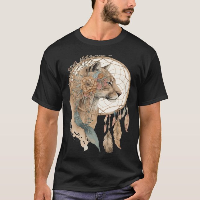 Camiseta Cougar Tribal Watercolor Cougar Dream Catcher (Frente)
