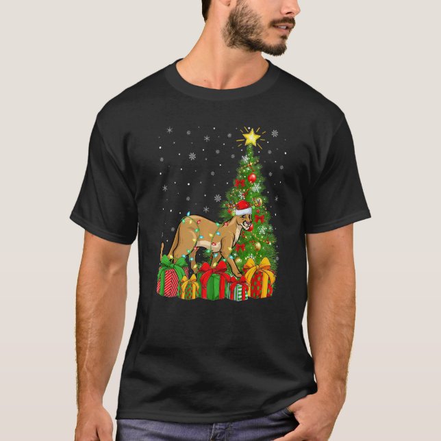 Camiseta Cougar  Xmas Holiday Santa Cougar Christmas Tree (Frente)