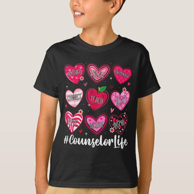 Camiseta Counselor Life School Counseling Hearts School Val (Frente)