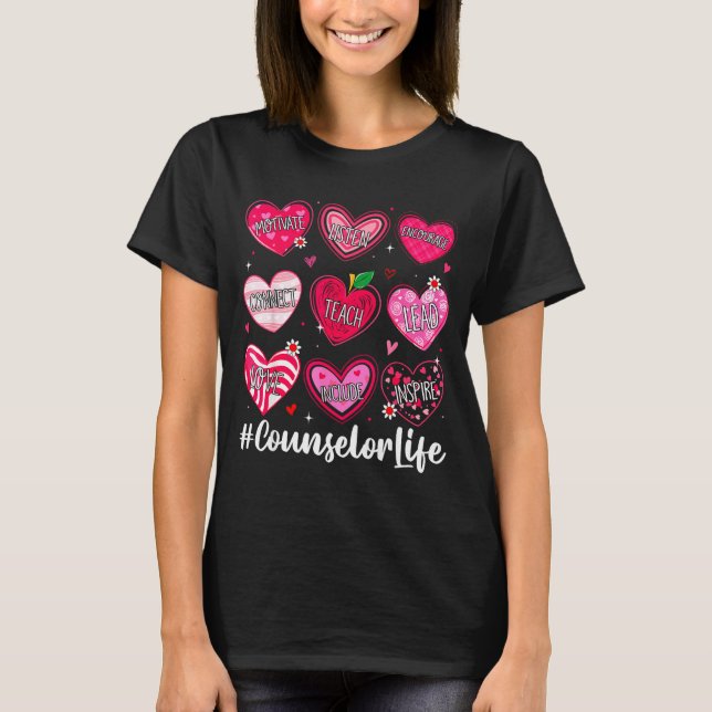 Camiseta Counselor Life School Counseling Hearts School Val (Frente)