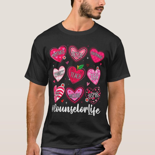 Camiseta Counselor Life School Counseling Hearts School Val (Frente)