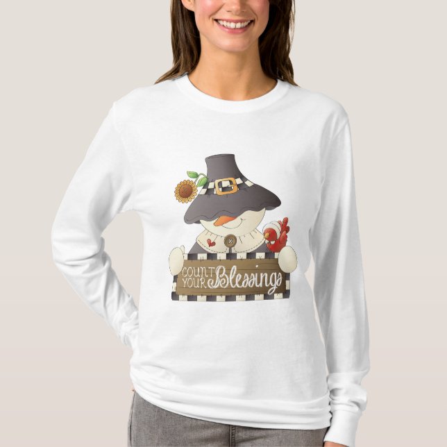 Camiseta Count Your Blessings Snowman Pilgrim (Frente)