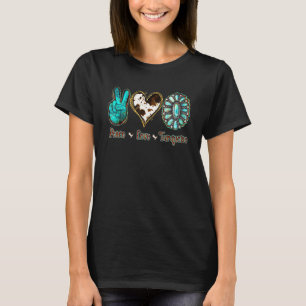 Camiseta Country Cowhide Peace Love Turquoise Rodeo Cowgirl